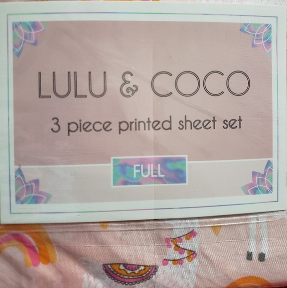 🆕️NWT LULU & COCO 3 piece FULL size Pink Llama n Rainbow printed Bed Sheet Set - Picture 2 of 7